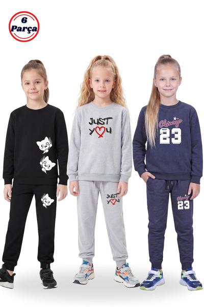 FYK KİDS Set de trening pentru fete, 3 piese, cu guler rotund și imprimeu