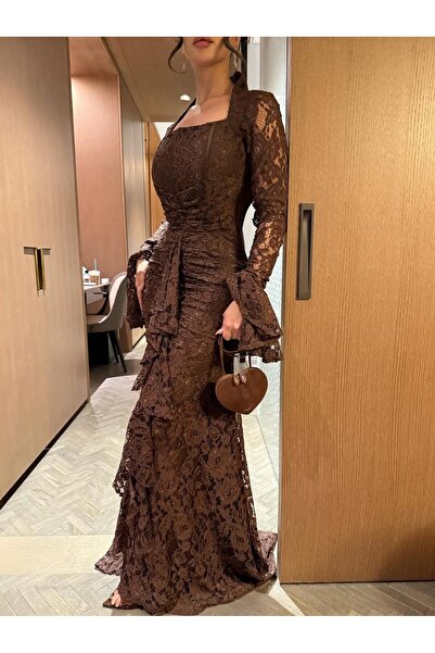 saher-alshrek Brown Lace Dress