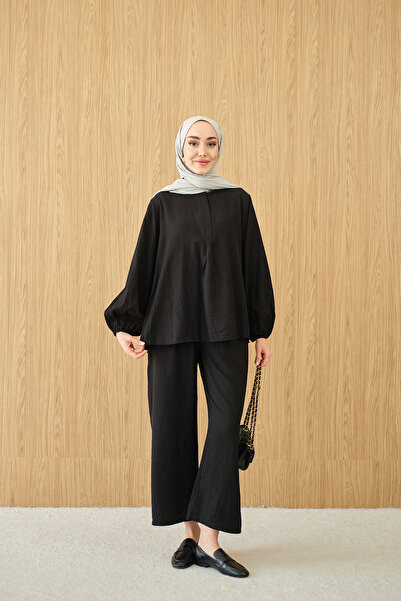 LOCCO Γυναικείο κοστούμι με κρυφό φερμουάρ με λεπτομέρειες σε μαύρο χρώμα