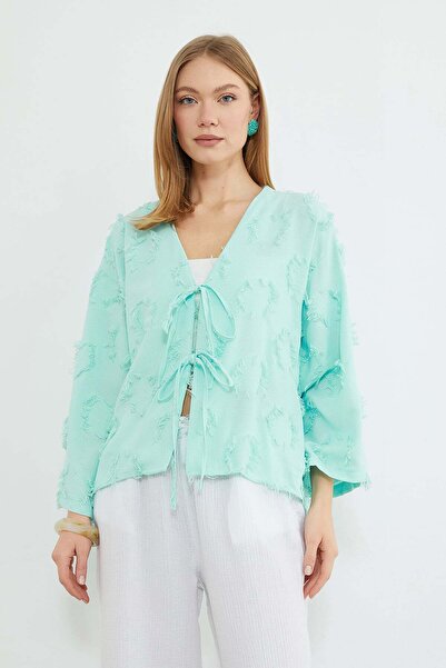 Fulla Moda Tasseled Casual Kimono with Tie-Detail Front Panels