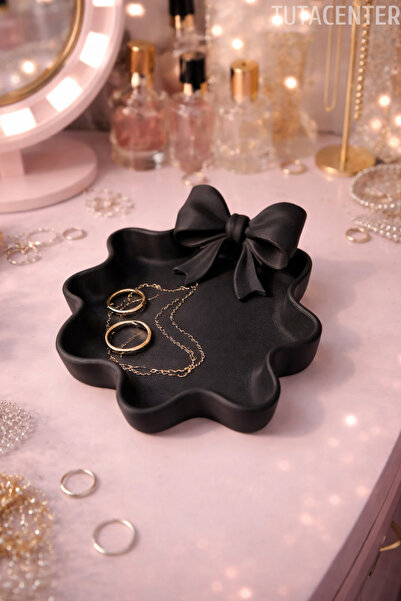 TUTACENTER Wavy Edge Jewelry Organizer Tray with Bow Detail for Rings, Earrin...