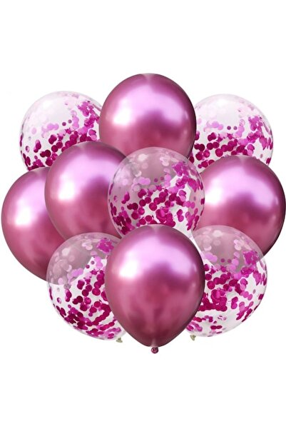 Balo Set of 10 Transparent Balloons with Pink Confetti 30cm