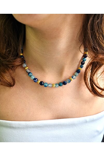 NEMOR STUDIO Blue Agate Natural Stone Necklace |   Elegant Elegance with Gold...
