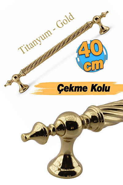 Badem10 Burgulu Parlak Gold (40 cm) Çelik Kapı Tutma Kolu Sürgülü Dış Çekme K...
