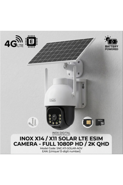 inox X11 2MP AOV Teknolojili 4G/E-Sim Güneş Panelli Akıllı Güvenlik Kamerası ...