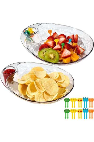 Yelajoy 2-Piece Clear Chip and Dip Platter Set, Divided Party Trays with Sauc...