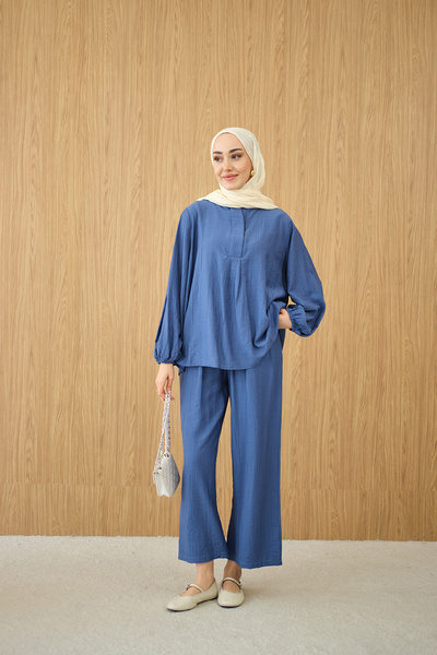 LOCCO Γυναικείο κοστούμι με κρυφό φερμουάρ και λεπτομέρειες, μπλε