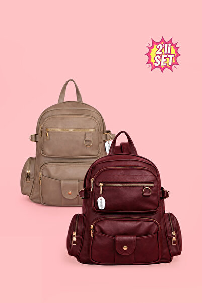 westbag 2-Piece Women's Faux Leather Black Multi-Compartment Backpack