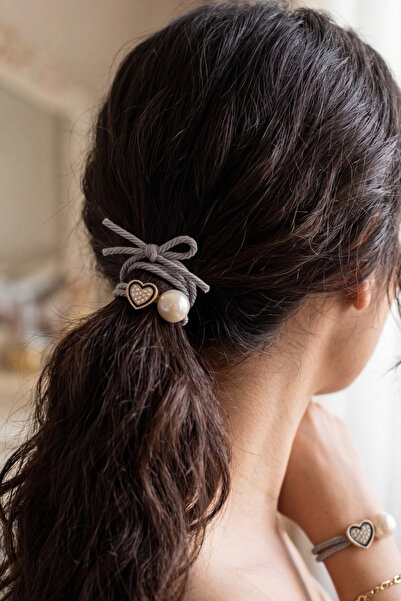 PETEK AKSESUAR Retro Pearl and Stone Heart Rubber Clasp