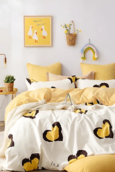 İQON Elastic Sheet Duvet Cover Set Double Size Dream Yellow