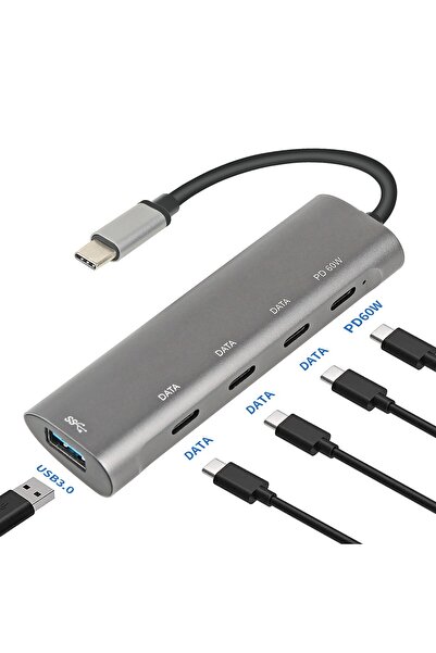 Generic موزع يو إس بي جديد 5 في 1 مع منفذ يو إس بي-سي إلى يو إس بي 3.0 و4 منا...