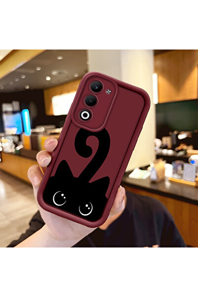 Hontinga OPPO A5 Pro 5G Uyumlu Darbeye Dayanıklı Basit Bordo Silikon Telefon ...