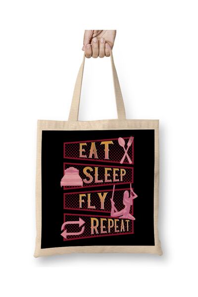 Generic Brand حقيبة قماش مضحكة Eat Sleep Fly Repeat Aerial Yoga Silks بمقبض طويل