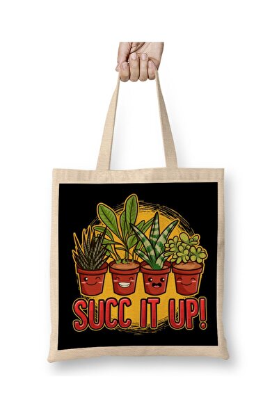 dekado Cute & Funny Succ It Up Succulent Pun Cloth Bag Long Handle