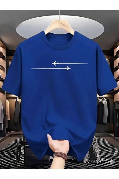 JENOLAN Unisex Airplane Printed Oversize T-Shirt Loose Fit