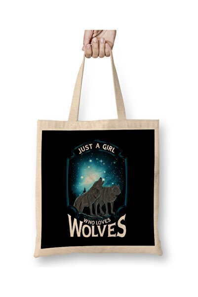 dekado Cute Just A Girl Who Loves Wolves Lone Wolf Cloth Bag Long Handle