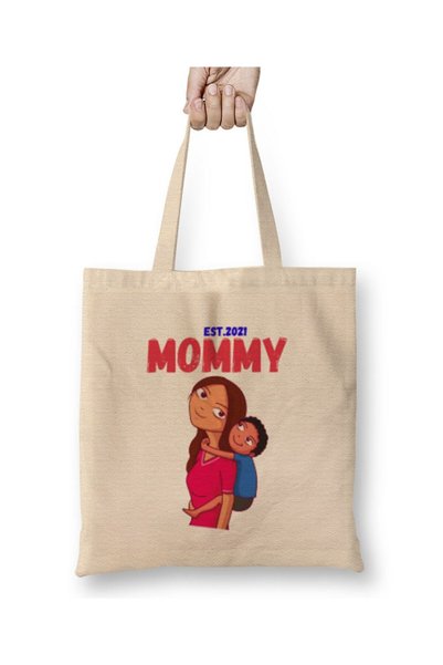 Generic Brand BEST MOM Mommy EST Flower Mothers Day 2021 Cloth Bag Long Handle