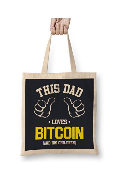 dekado This Dad Loves Bitcoin And His Children Cloth Bag Long Handle