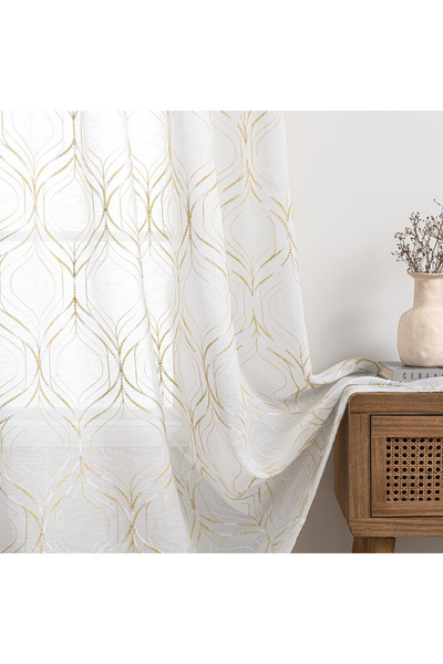 MIULEE Semi-transparent white lace curtains with pattern 140*225 set of 2 pieces