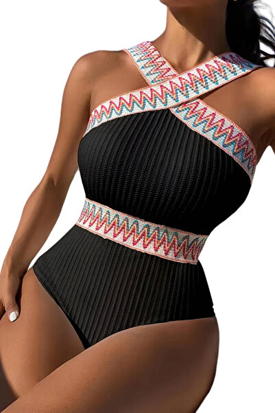 EFAYN.RO Women's swimsuit, one piece, X-shaped straps at the neckline, rustic...