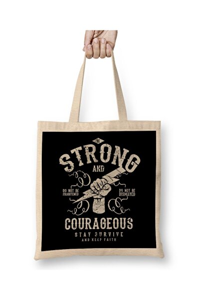 dekado Be Strong And Courageous Motivational Quote Tote Bag Long Handle