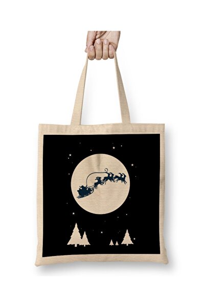 dekado عيد الميلاد ليلة صورة ظلية Sleigh Bells Reindeer حمل حقيبة مقبض طويل