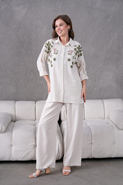 BURRASCA Oversize Linen Set with Embroidered Stones