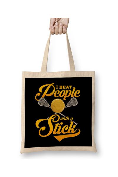Generic Brand I Beat People With a Stick Funny Lacrosse Player Tote Bag Long ...