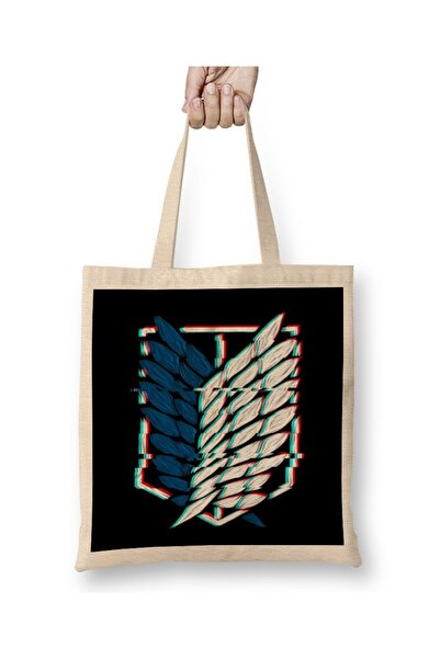 dekado Attack On Titan Wings Of Freedom Logo Glitch Effect Cloth Bag Long Handle
