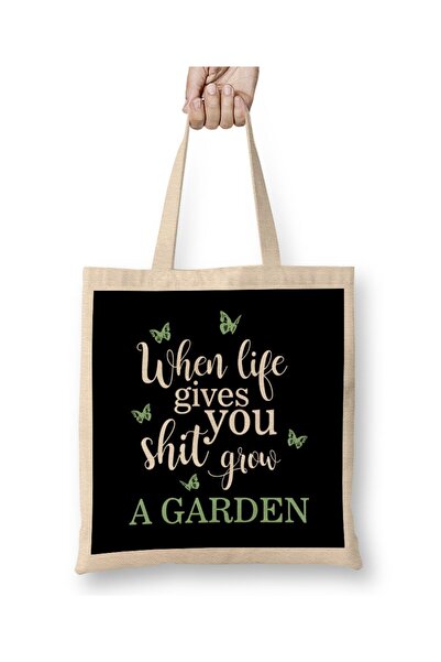 dekado When Life Gives You Shit Grow a Garden Funny Pun Cloth Bag Long Handle