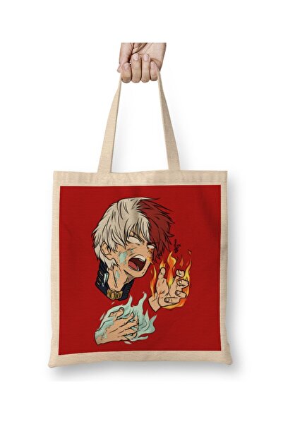 Generic Brand حقيبة قماش My Hero Academia Todoroki Faces ذات مقبض طويل