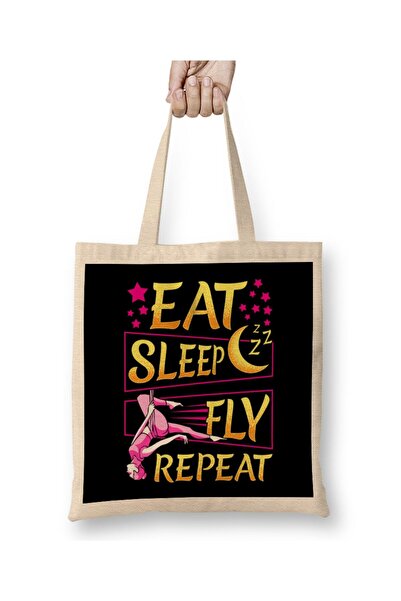 Generic Brand حقيبة قماش مضحكة Eat Sleep Fly Repeat Aerial Yoga Silks بمقبض طويل