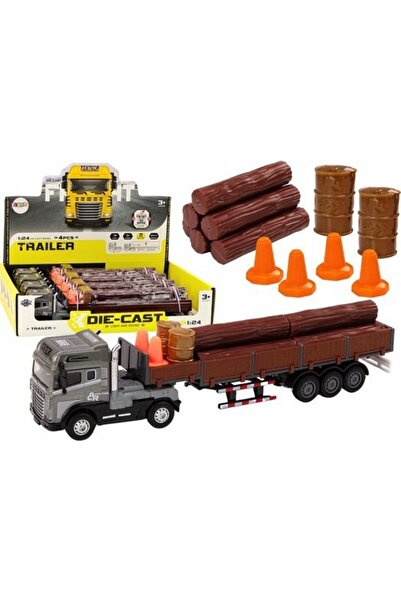 LeanToys Camion din lemn cu remorcă 1:24, Bușteni de lemn, Sunete, Lumini