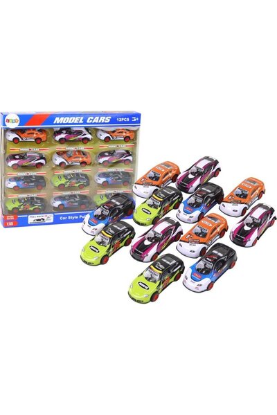 LeanToys Set de mașini sport 1:55 cu transmisie prin fricțiune, 12 piese colo...