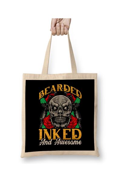 dekado Bearded Inked And Awesome Funny Tattooed Dad Tote Bag Long Handle