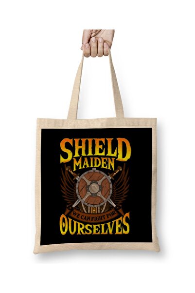 dekado Shield Maiden We Can Fight For Ourselves حقيبة قماش نورديك بمقبض طويل