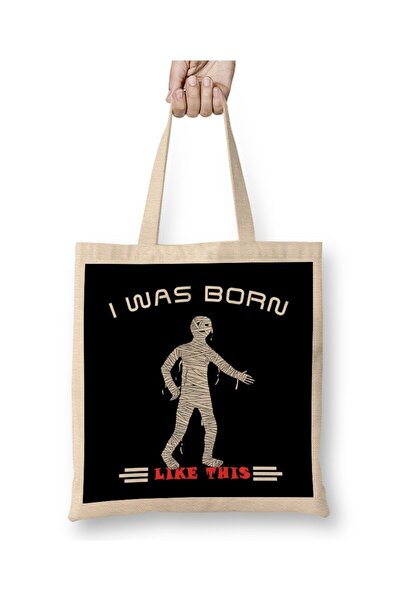 Generic Brand حقيبة حمل من Funny I Was Born Like This Mummy Halloween بمقبض طويل