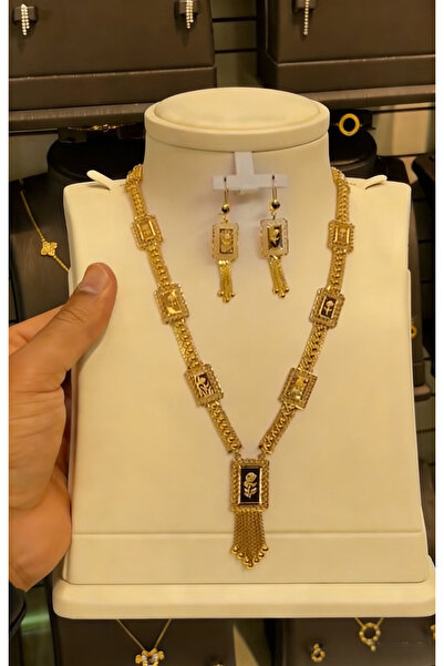 SAMGE 18K Gold Plated Rose Tassel Necklace and Earring Set - Arabian Court Style