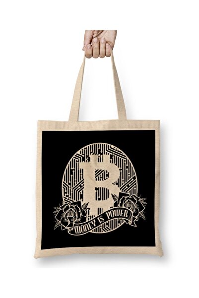 dekado Cryptocurrency Bitcoin BTC Trader Money Is Power Cloth Bag Long Handle
