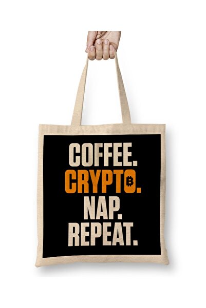 dekado حقيبة قماش مضحكة للعملات المشفرة من Coffee Crypto Nap بمقبض طويل