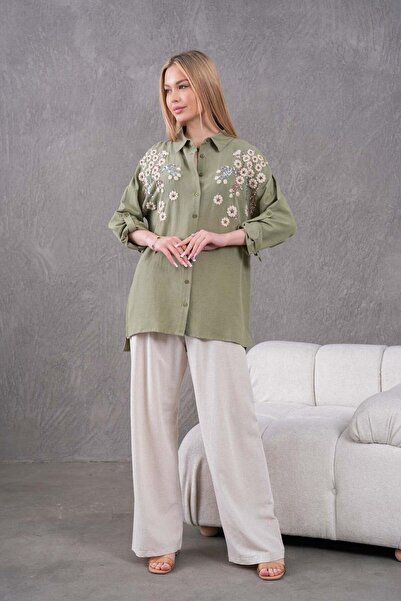 BURRASCA Oversize Linen Set with Embroidered Stones