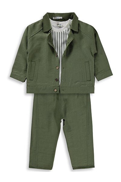 Civil Boys طقم قميص بجيب مكون من 3 قطع للأعمار من 2-5 سنوات - أخضر