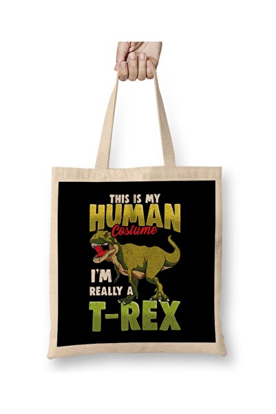 dekado Funny This Is My Human Costume I'm Really A T Rex Cloth Bag Long Handle