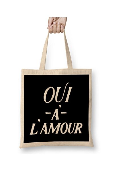 dekado حقيبة قماش من Yes To Love ذات شعار فرنسي Oui A Lamour ذات مقبض طويل