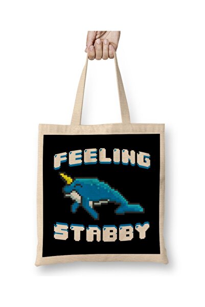 dekado Adorable Feeling Stabby 8-Bit Narwhal Funny Whale Tote Bag with Long H...