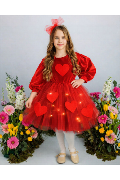 fustite cu luminite Rochie roșie cu lumini, tul cu inimioare - tafta, 5-6 ani...