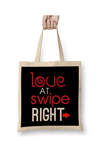 Generic Brand حقيبة قماش Love At Swipe Right Funny Online Dating بمقبض طويل