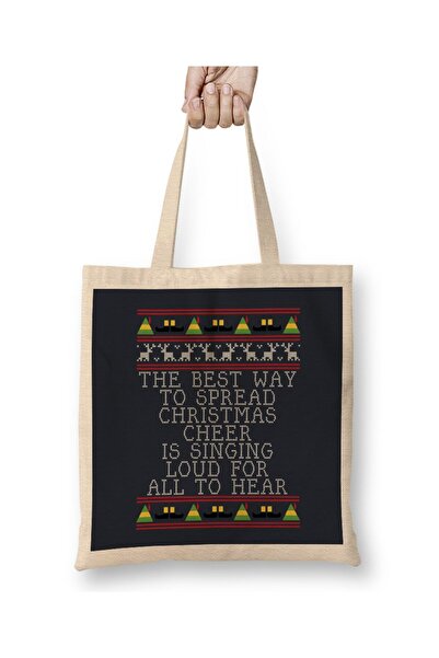 dekado حقيبة قماش متماسكة من Christmas Cheer Elf Quote بمقبض طويل