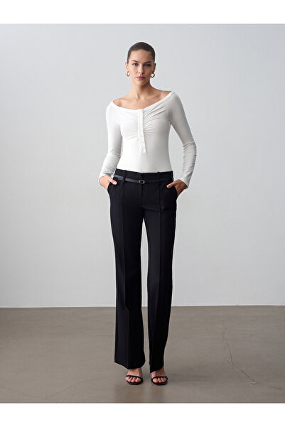 Dilvin 72677 Belted Straight Cut Trousers-Black