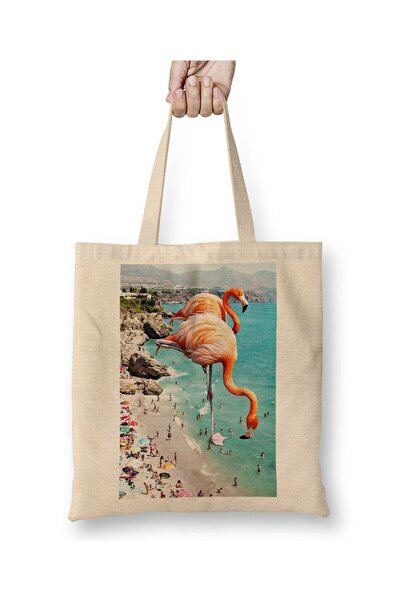 dekado حقيبة حمل Flamingos On The Beach بمقبض طويل